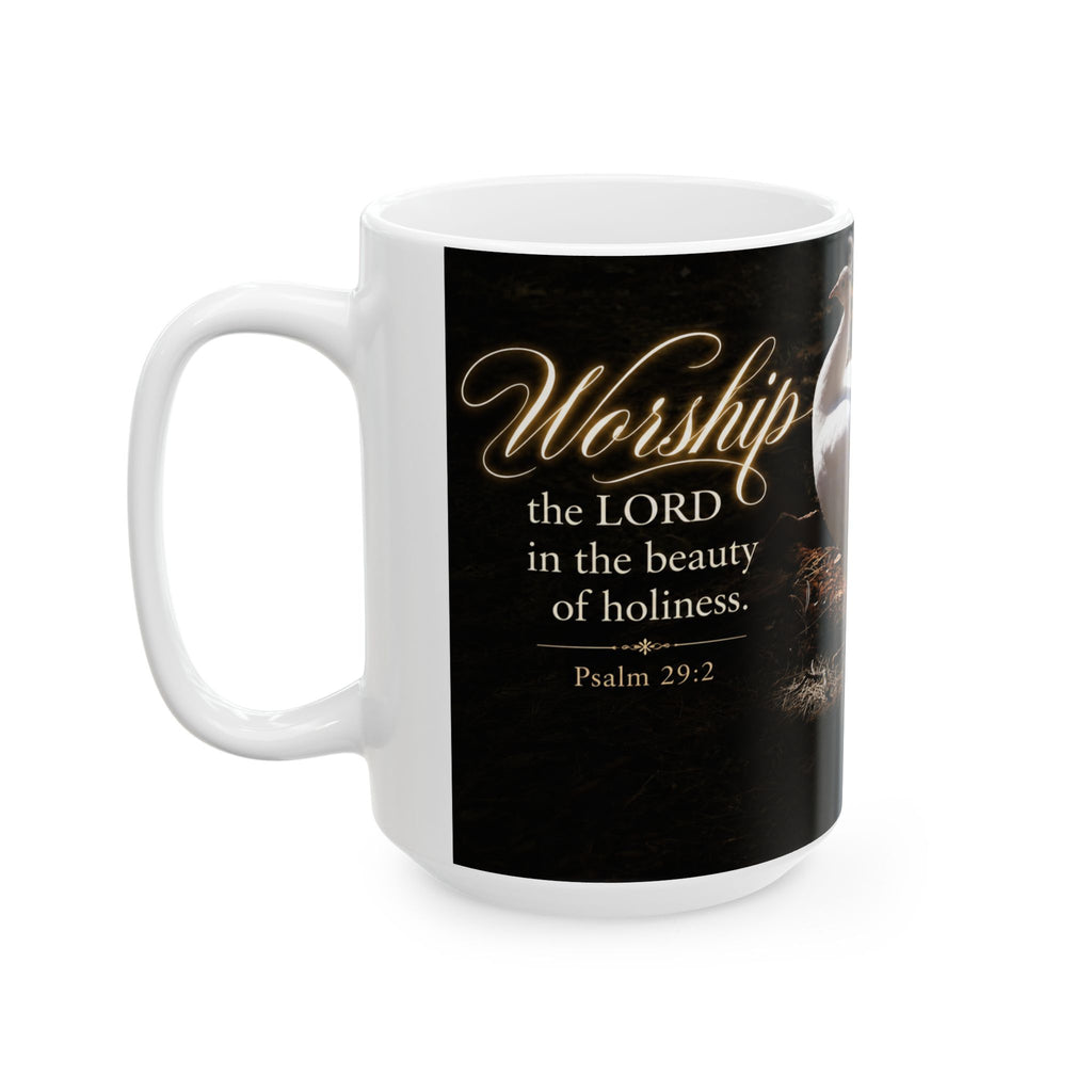 The Beauty of Holiness White Peacock - Mug