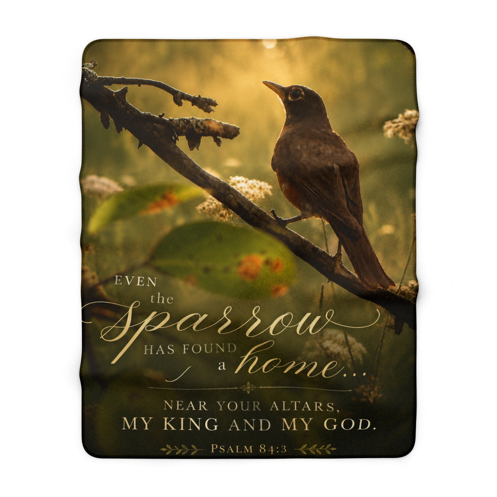 Christian Sparrow Sherpa Blanket — Psalm 84:3 Inspirational Fleece Throw