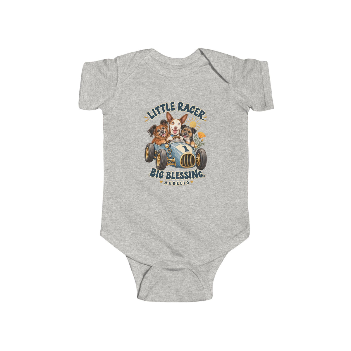Infant Bodysuit - "Little Racer, Big Blessing" Vintage Baby Onesie