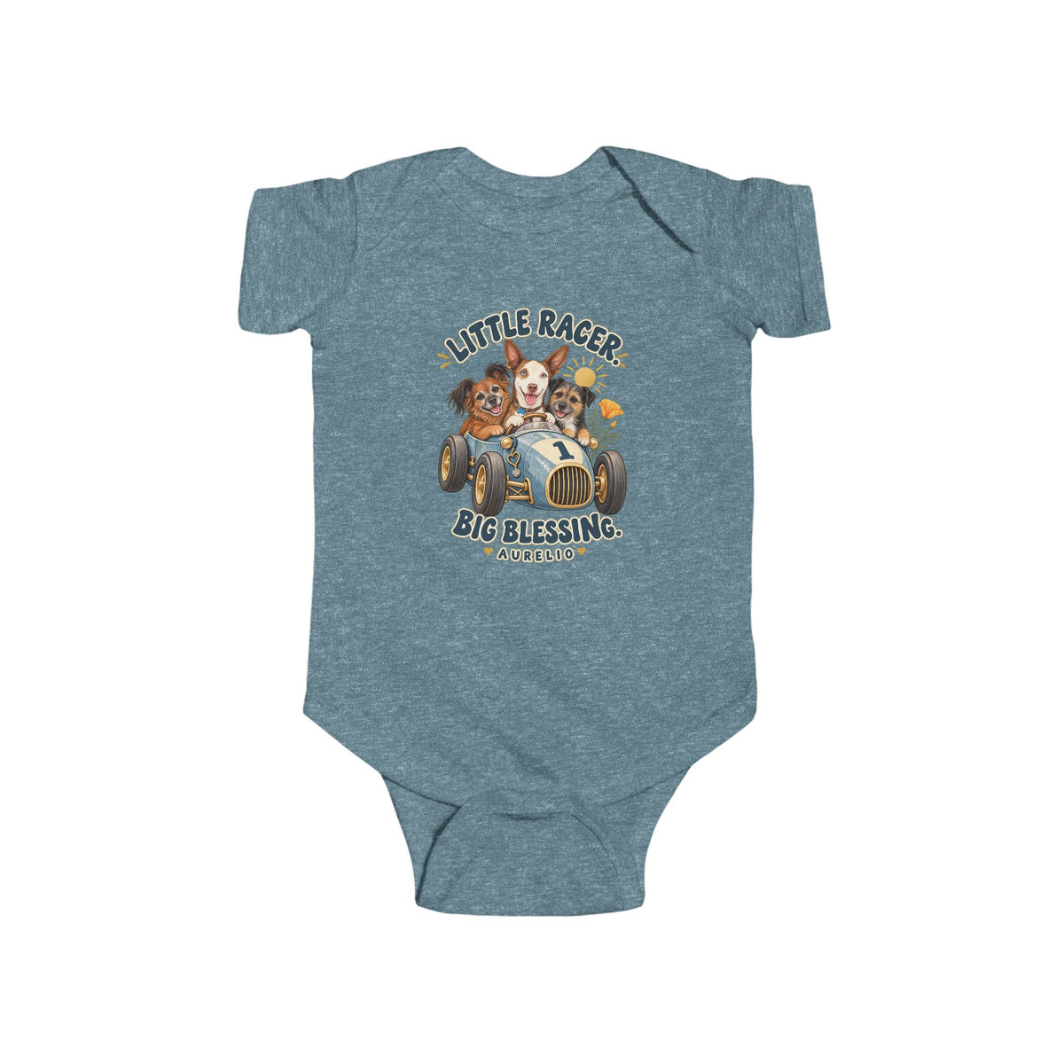 Infant Bodysuit - "Little Racer, Big Blessing" Vintage Baby Onesie