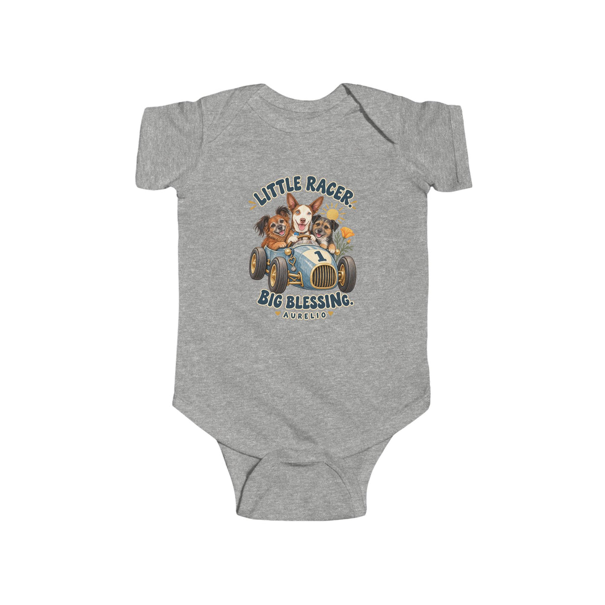 Infant Bodysuit - "Little Racer, Big Blessing" Vintage Baby Onesie