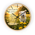 Inspirational Psalm 118:24 Wall Clock — Joyful Dog in Dandelion Field