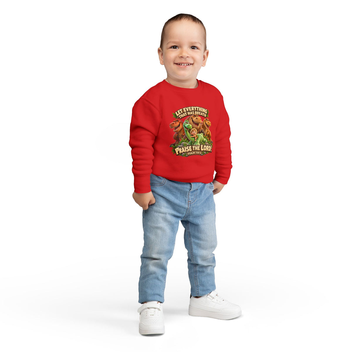 Toddler Sweatshirt - 'Let Everything That Has Breath Praise the Lord' Cute Dinosaur Bible Verse Crewneck