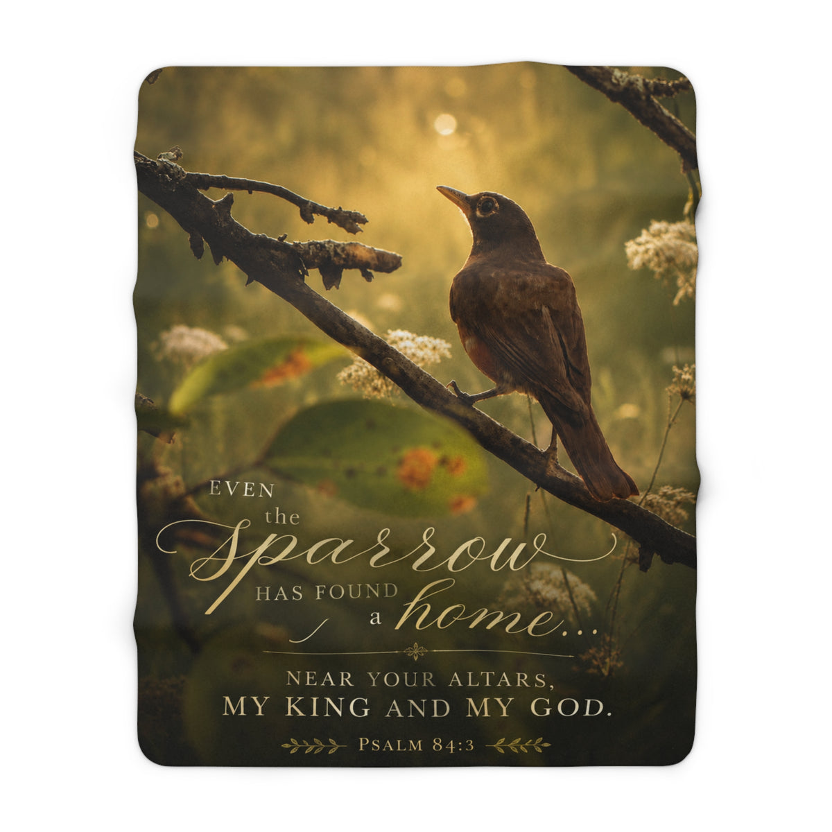 Christian Sparrow Sherpa Blanket — Psalm 84:3 Inspirational Fleece Throw
