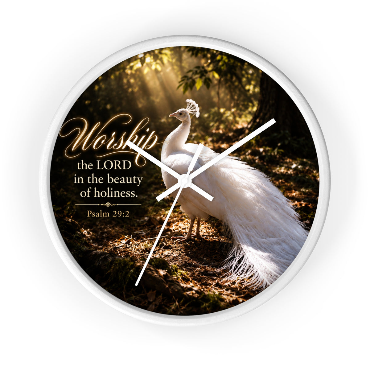 The Beauty of Holiness White Peacock - Wall Clock