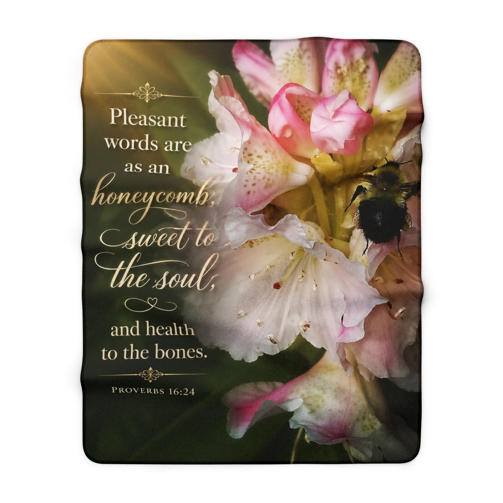 Sherpa Blanket — "Pleasant words are as an honeycomb" Floral Proverbs 16:24 Inspirational Throw