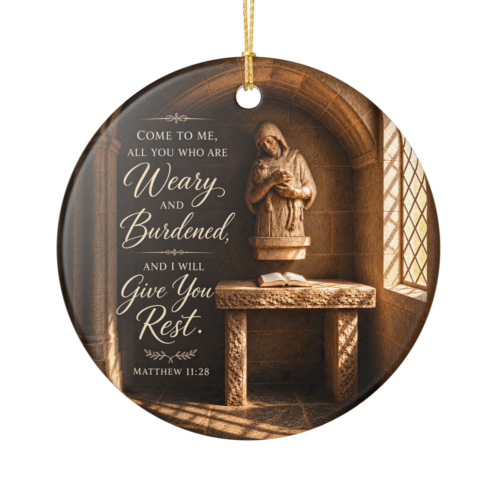 Ceramic Ornament - "Come to Me, All You Who Are Weary" Matthew 11:28 Religious Christmas Decoration
