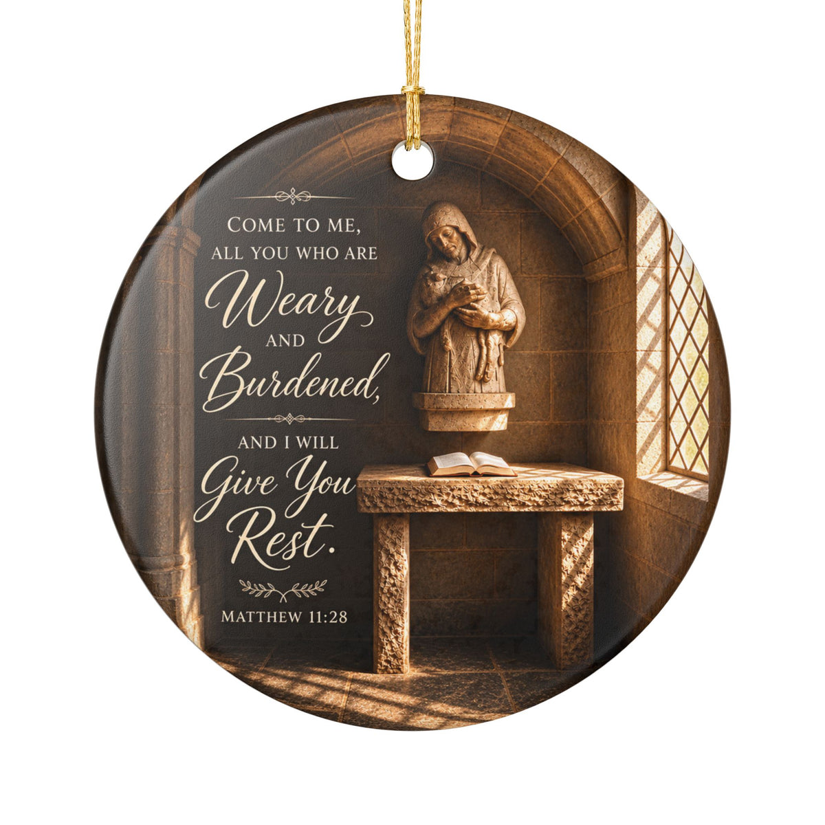 Ceramic Ornament - "Come to Me, All You Who Are Weary" Matthew 11:28 Religious Christmas Decoration