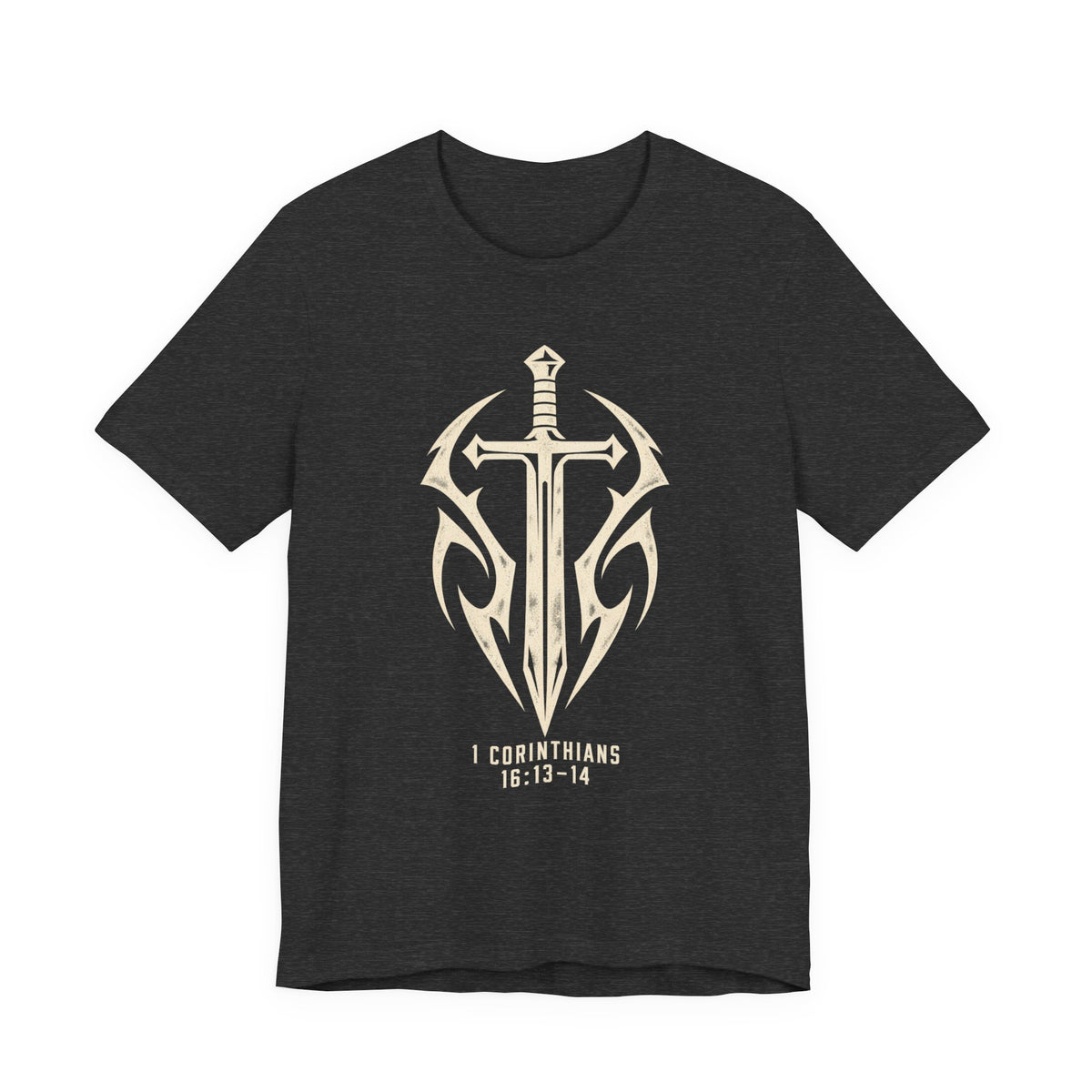 Christian Sword T-Shirt — Be Watchful, Stand Firm Bible Verse Tee
