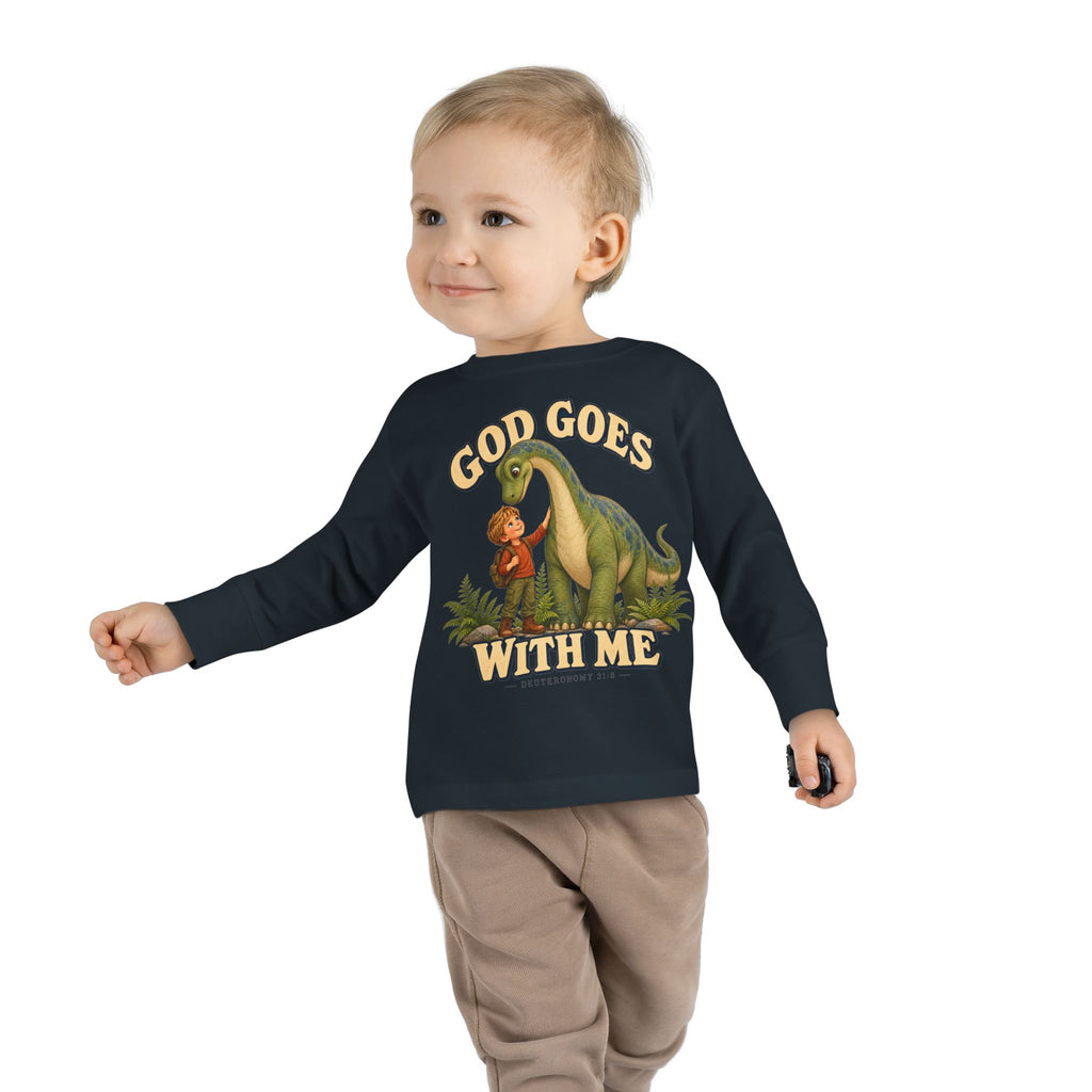 Toddler Long Sleeve Tee — "God Goes With Me" Dino Faith Shirt