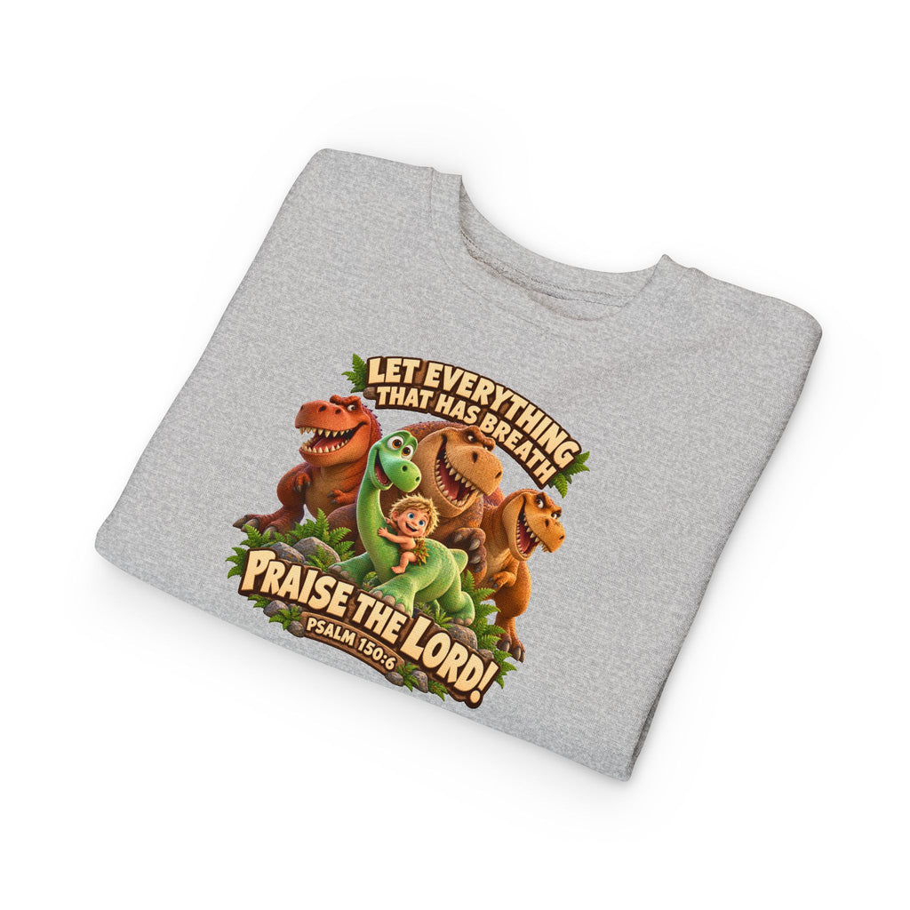 Toddler Sweatshirt - 'Let Everything That Has Breath Praise the Lord' Cute Dinosaur Bible Verse Crewneck
