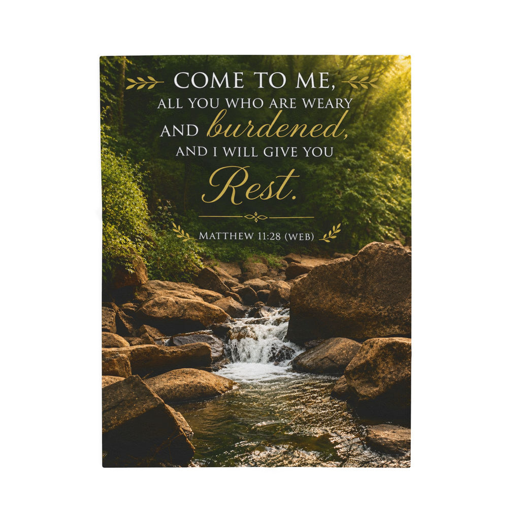Inspirational Scripture Velveteen Plush Blanket — "Come to Me... I Will Give You Rest" (Matthew 11:28)