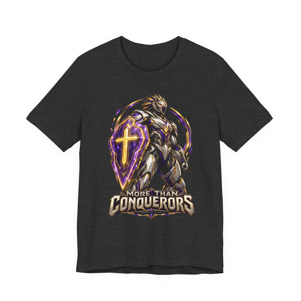 Christian Armor T-Shirt — "More Than Conquerors" Biblical Verse Tee
