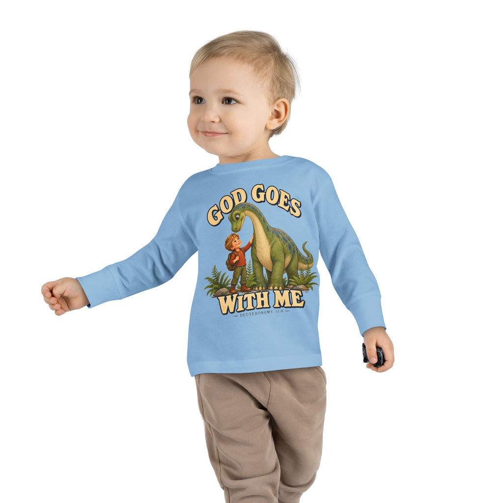 Toddler Long Sleeve Tee — "God Goes With Me" Dino Faith Shirt