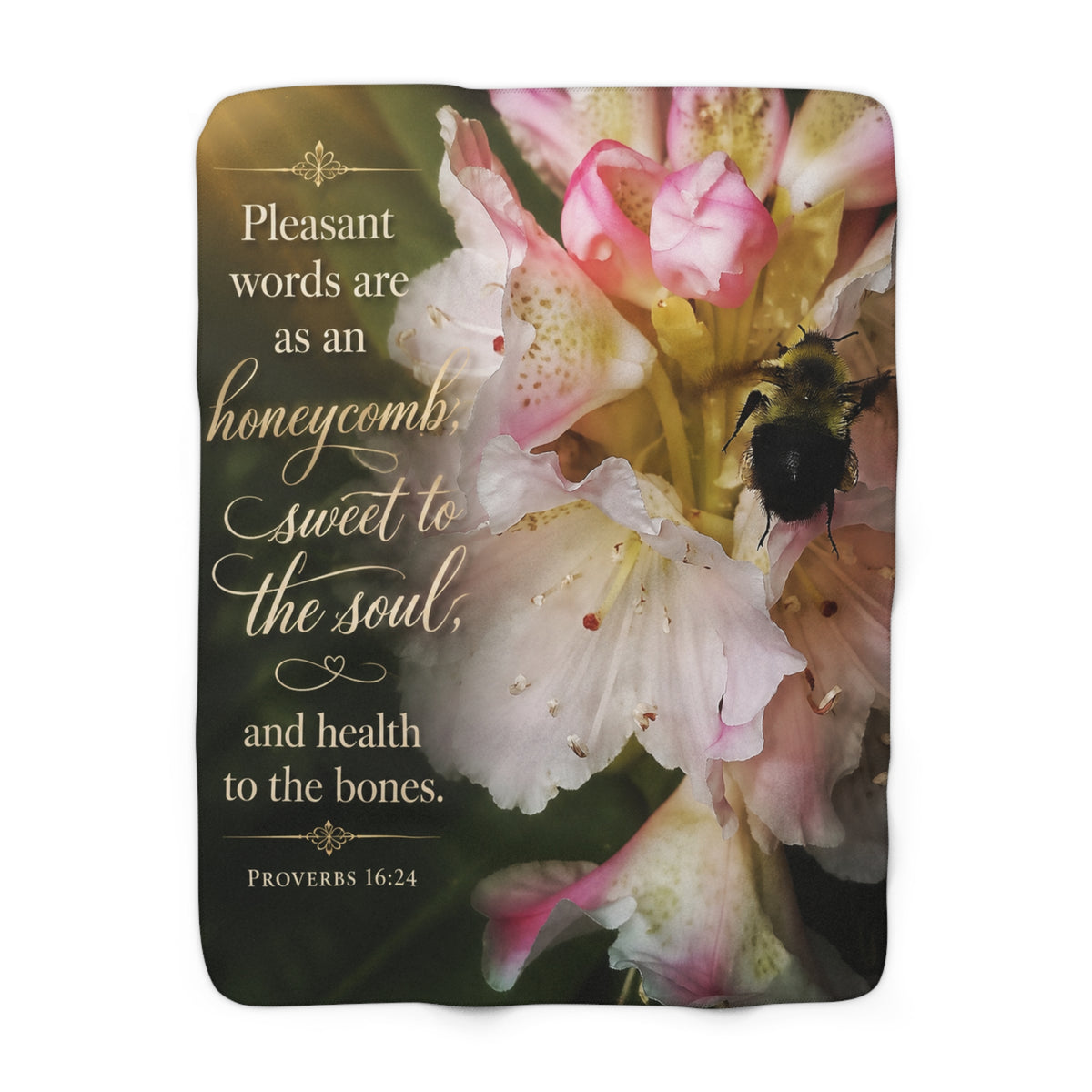 Sherpa Blanket — "Pleasant words are as an honeycomb" Floral Proverbs 16:24 Inspirational Throw