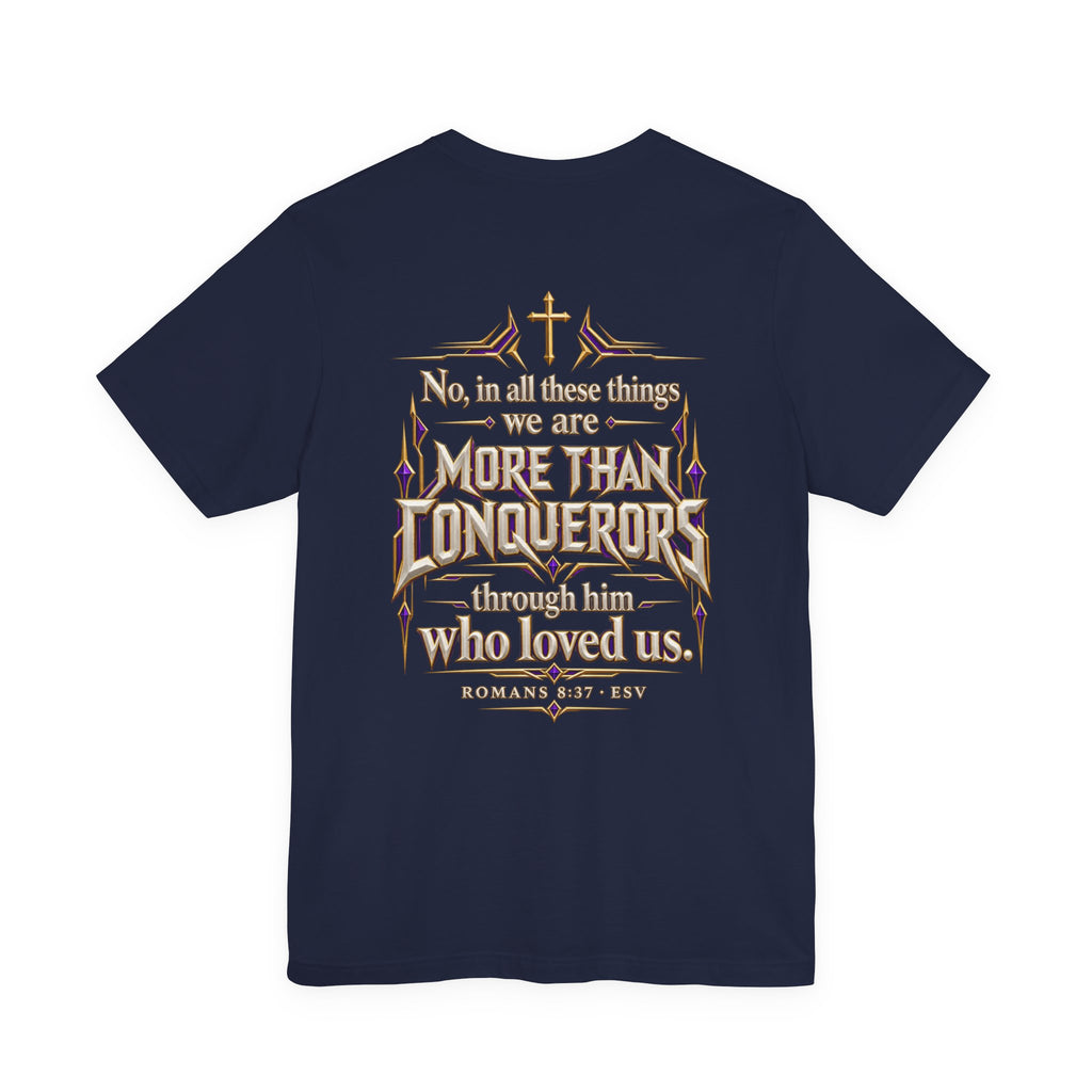 Christian Armor T-Shirt — "More Than Conquerors" Biblical Verse Tee