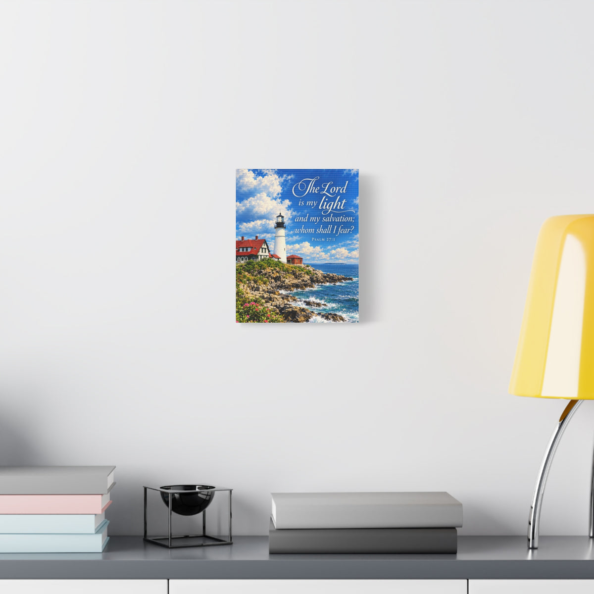 Lighthouse Psalm 27:1 Canvas Wall Art — “The Lord is my light” Religious Coastal Decor