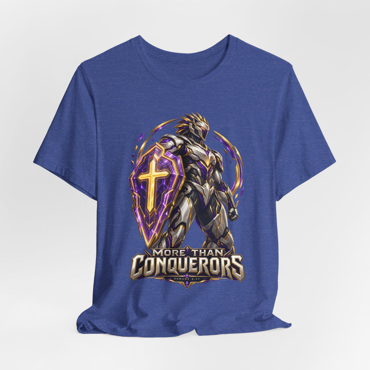 Christian Armor T-Shirt — "More Than Conquerors" Biblical Verse Tee