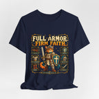 Full Armor, Firm Faith Tee — Christian Knight Cat Graphic T-Shirt