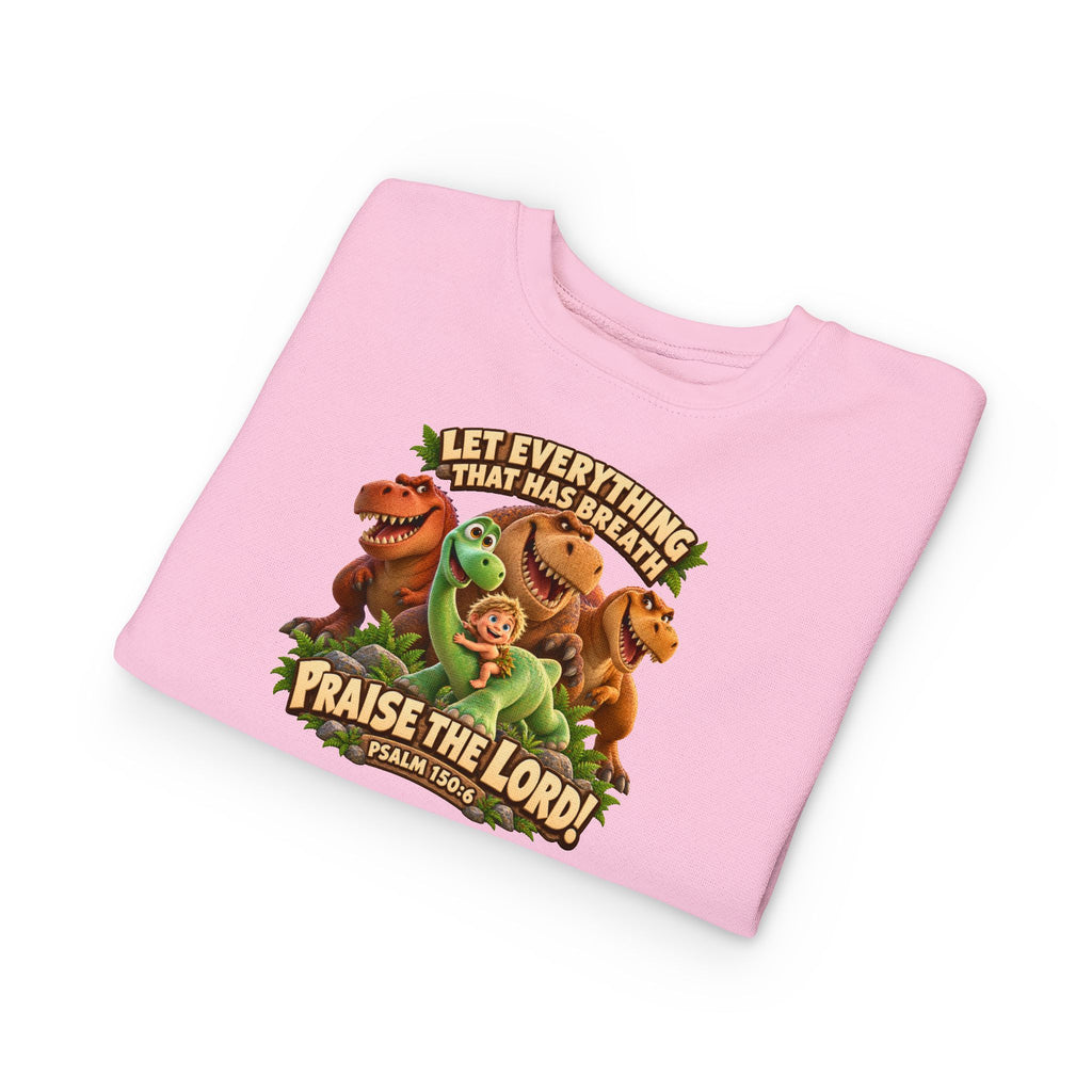 Toddler Sweatshirt - 'Let Everything That Has Breath Praise the Lord' Cute Dinosaur Bible Verse Crewneck