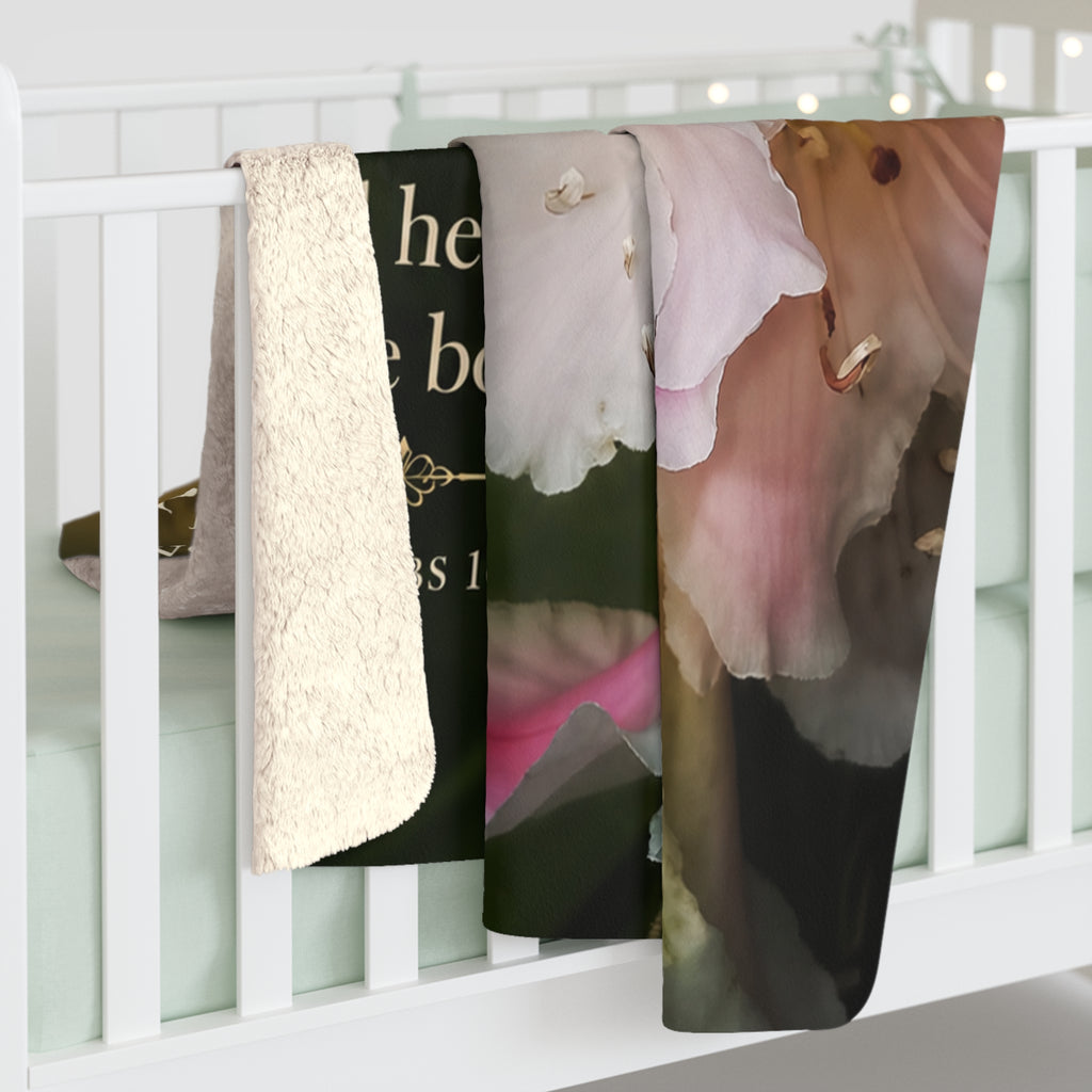 Sherpa Blanket — "Pleasant words are as an honeycomb" Floral Proverbs 16:24 Inspirational Throw
