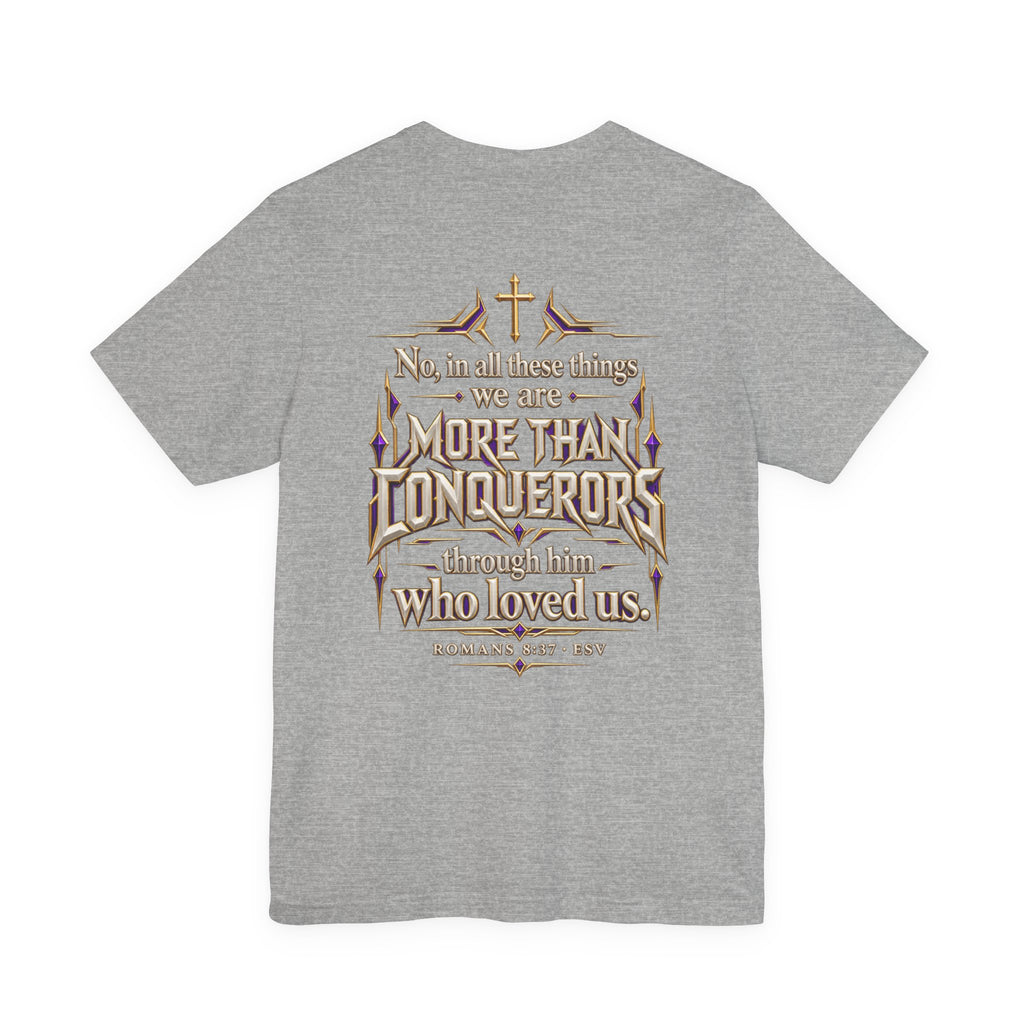 Christian Armor T-Shirt — "More Than Conquerors" Biblical Verse Tee