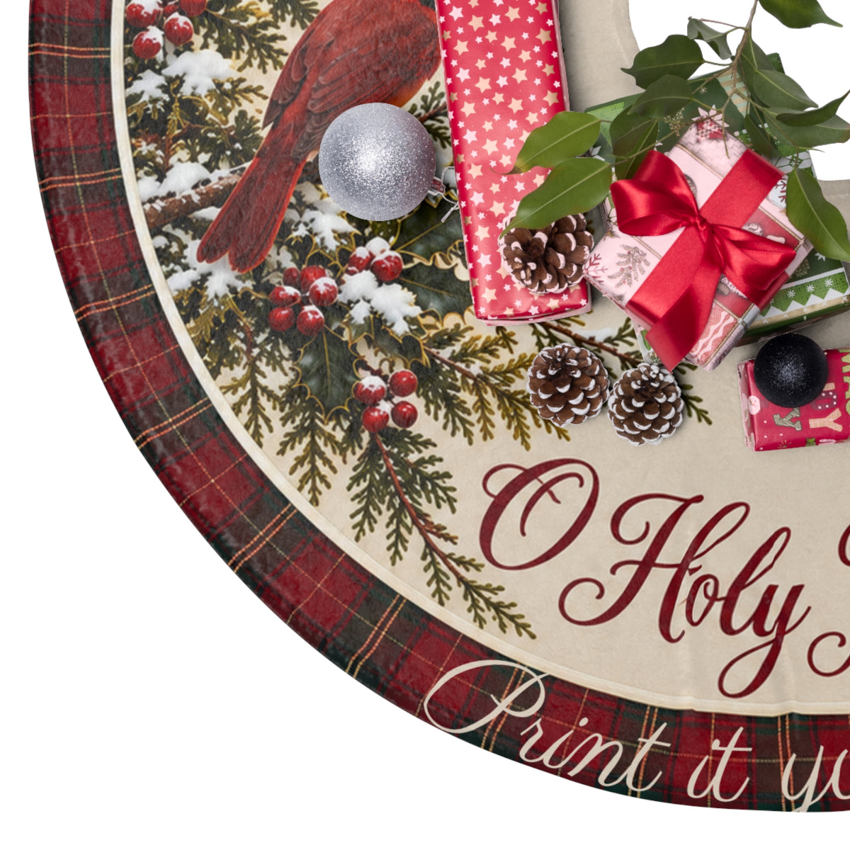 Cardinal Holy Night Christmas Tree Skirt