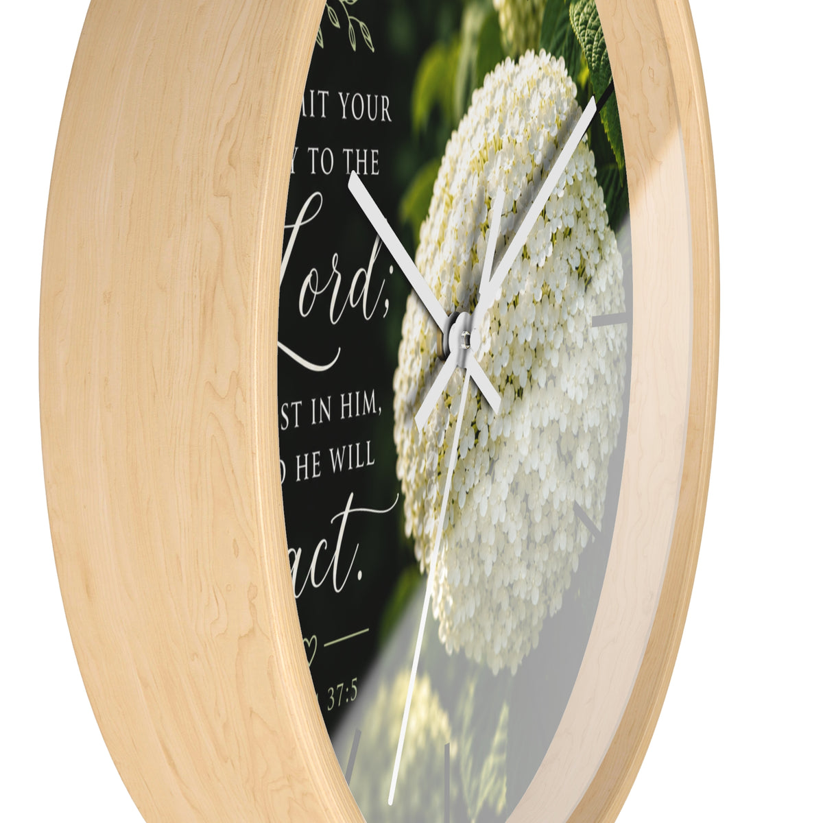 Christian Floral Wall Clock — Psalm 37:5 Inspirational Scripture Timepiece