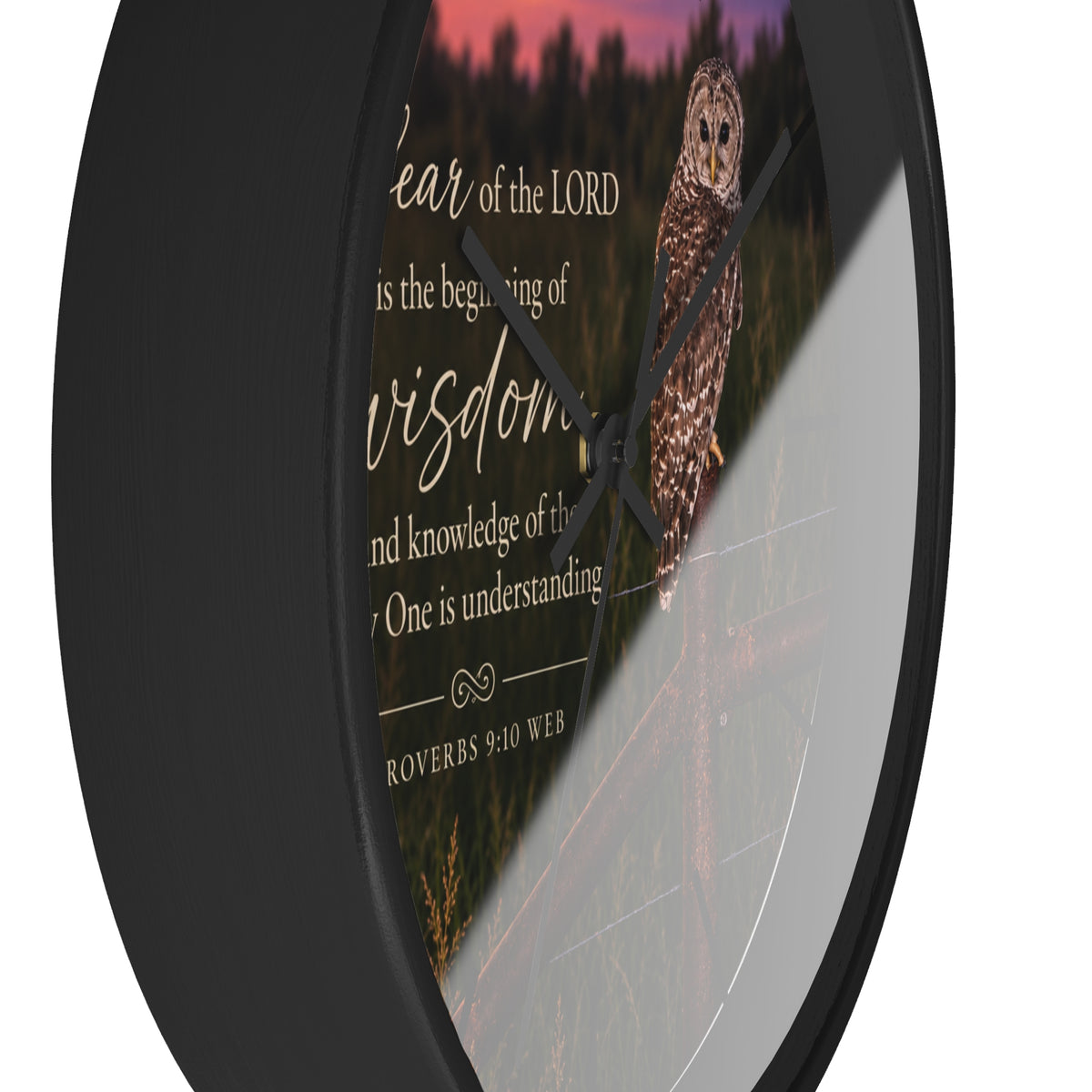 Watchful Wisdom Owl Scripture Wall Clock