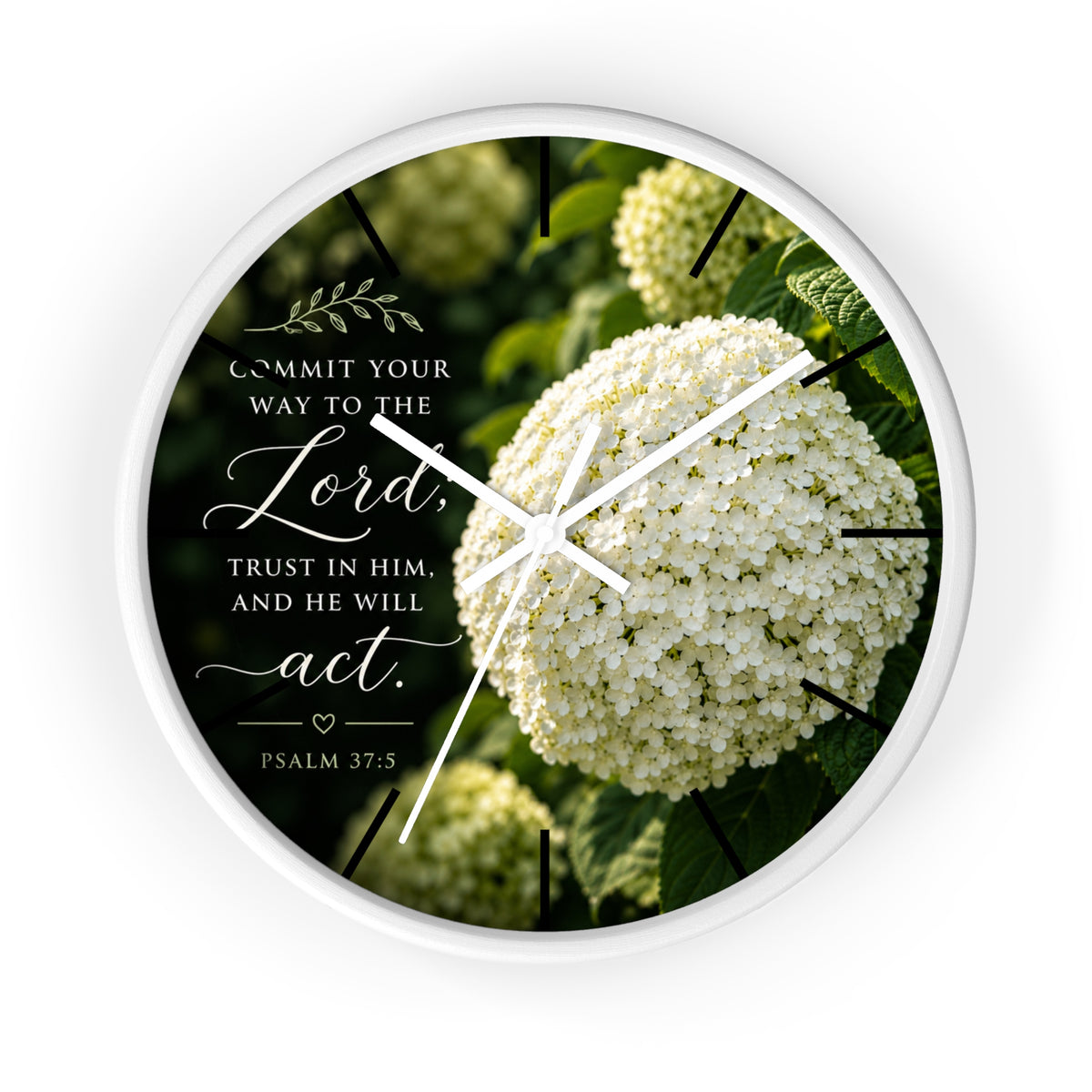 Christian Floral Wall Clock — Psalm 37:5 Inspirational Scripture Timepiece