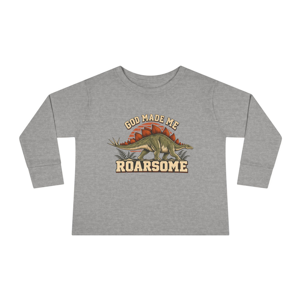 Toddler Tee - "God Made Me Roarsome" Dinosaur Long Sleeve Shirt
