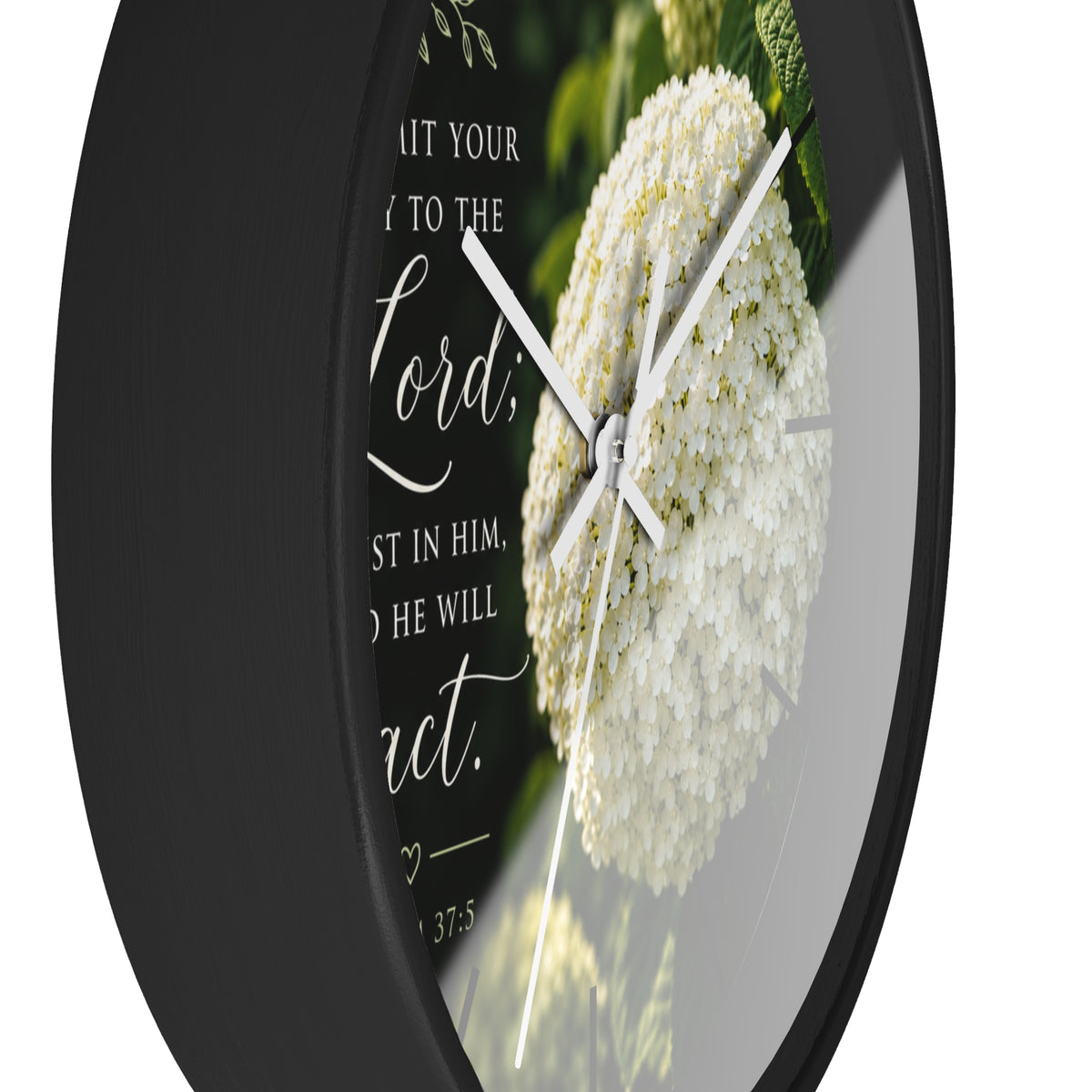 Christian Floral Wall Clock — Psalm 37:5 Inspirational Scripture Timepiece