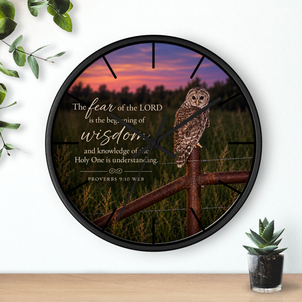 Watchful Wisdom Owl Scripture Wall Clock