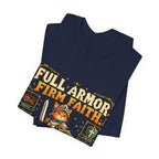 Full Armor, Firm Faith Tee — Christian Knight Cat Graphic T-Shirt