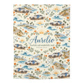Personalized Baby Swaddle Blanket — Vintage Racecars & Coastal Sun Nursery Swaddle (Includes Name & Psalm Verse)