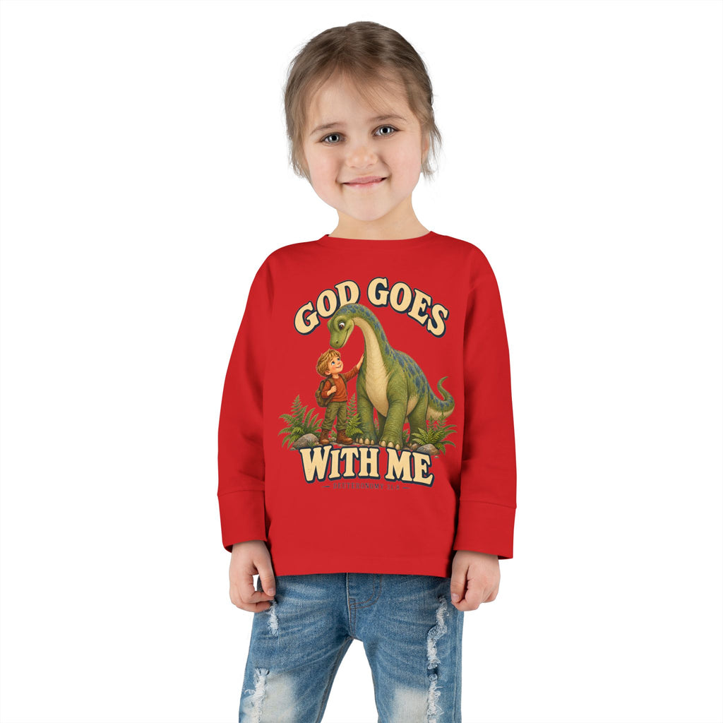 Toddler Long Sleeve Tee — "God Goes With Me" Dino Faith Shirt